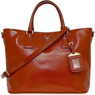 Prada Orange Patent Leather Leather Handbag Tote Bag (Pre-Owned)