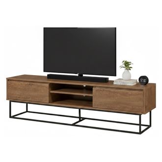 Dmora Dmora - Mueble De Televisi&oacute;n Selena, Aparador De Sal&oacute;n, Mueble Bajo Para Tv, Base De Pared Equipada, 180x40h50 Cm, Nogal Y Negro, Con Embalaje Reforza