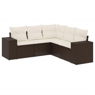 vidaXL Vidaxl - Set Comedor De Jard&iacute;n 5 Piezas Y Cojines Rat&aacute;n Sint&eacute;tico Marr&oacute;n