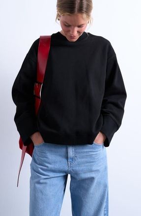 Topshop Oversize Wide Sleeve Cotton Blend Sweatshirt in Black at Nordstrom, Size X-Small