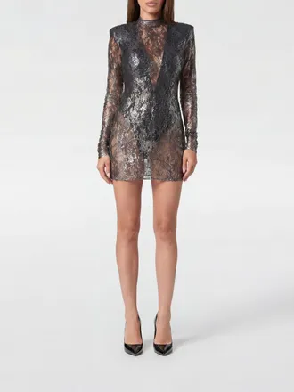 Philipp Plein Long-Sleeved Lace Sheath Mini Dress for Evening