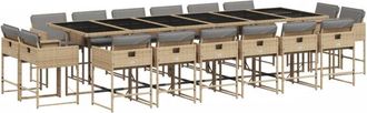 vidaXL Set Comedor De Jard&iacute;n 17 Pzas Con Cojines Rat&aacute;n Sint&eacute;tico Beige Vidaxl