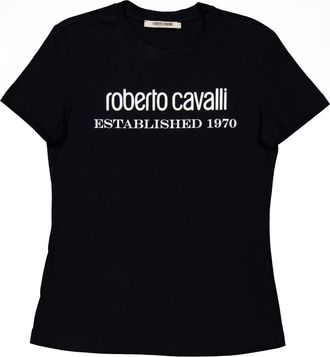 Roberto Cavalli Black Logo T-Shirt, Size Small