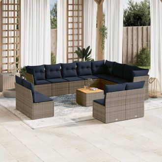 vidaXL Set Sof&aacute;s De Jard&iacute;n Con Cojines 13 Piezas Rat&aacute;n Sint&eacute;tico Gris Vidaxl