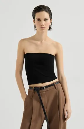 Brunello Cucinelli Stretch cotton jersey bandeau top in Black at Nordstrom, Size Xxx-Large
