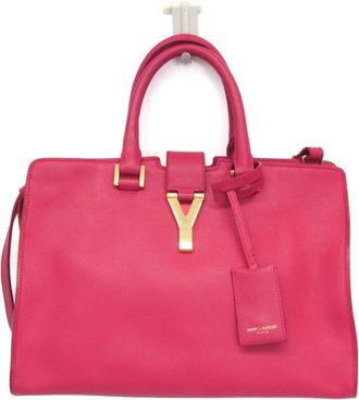 Saint Laurent Classic Y Cabas Leather Pink Leather Handbag (Pre-Owned)