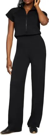 Spanx Pintuck Half Zip Jumpsuit in Very Black at Nordstrom, Size X-Small