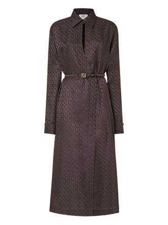 Fendi ff jacquard belted dress - women - Silk - 40 - Brown