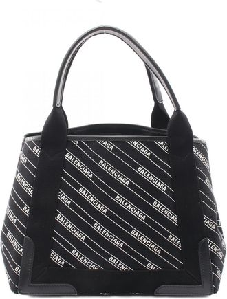 Balenciaga Black White Canvas Leather Handbag Tote Bag (Pre-Owned)