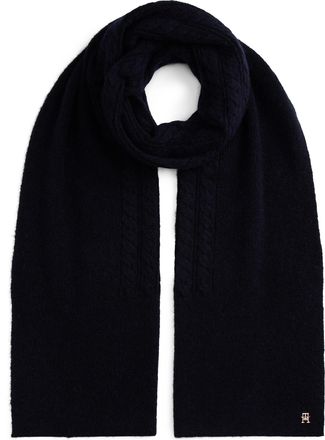 Tommy Hilfiger Schal TOMMY HILFIGER ELEVATED CHIC FLUFFY, Damen, blau (space blau), Strick, Materialmix, unifarben, Modet&uuml;cher Schal, aus Zopfstrick, ca. 190 x 35 cm