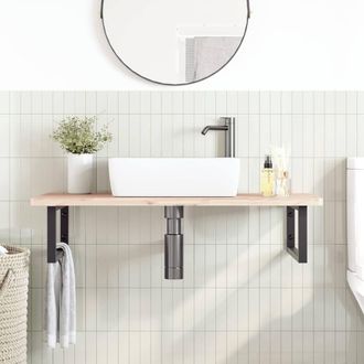 Berkfield Home Elegant Basin Shelf Wall Mounted Steel & Solid Wood Beech in Brown