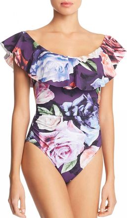 La Blanca Womens Bloom Fields Off-The-Shoulder One-Piece Swimsuit In Plum