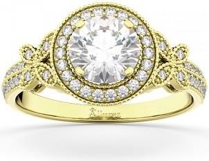 Allurez Halo Diamond Butterfly Engagement Ring 14k Yellow Gold (0.33ct)