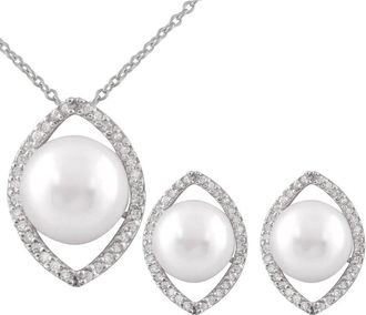 Splendid Pearls Silver 10Mm Pearl Cz Set