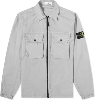 Stone Island 2 Pocket Brushed Cotton Shirt Jacket Light Grey 7515113WN-V0161