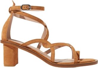 Scarosso Tan Sandalen met gekruiste bandjes en hoge hak - Dames - Sandalen met hakken - Bruin - 42 EU - Leer - Schoenen