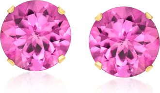 Ross-Simons Pink Topaz Stud Earrings in 14kt Yellow Gold