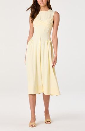 ASTR the Label Seraphina Pleated Twist Corset Midi Dress in Butter Yellow at Nordstrom, Size X-Large
