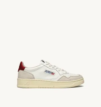 Autry MEDALIST LOW SNEAKERS IN WHITE AND RED LEATHER AND BEIGE SUEDE