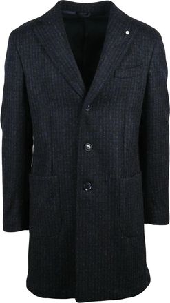 L.B.M. 1911 Blue/Black-Black Wool-Blend Coat