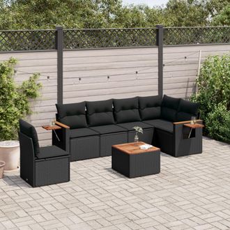 vidaXL Set De Comedor De Jard&iacute;n 7 Pzas Y Cojines Rat&aacute;n Sint&eacute;tico Negro Vidaxl