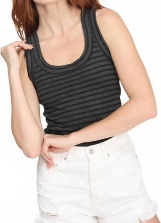 Bloomingdale's Annouk Scoop Neck Stripped Tank Top In Charcol And Black
