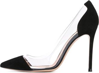 EDEFS Womens Transparent Heels Stiletto High Heels Pointed Cap Toe Court Shoes Slip-on Pumps Clear Dress Shoes 4 Inch Suede Black UK11