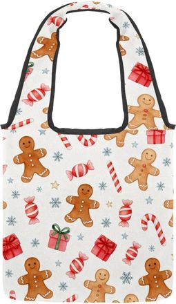 Generic Gingerbread Cheer Reversible Canvas Shoulder Tote - Double-Sided Print, 12oz Cotton, 27cm Drop, Fold-Flat Bag for Travel, Shopping, Street Outings