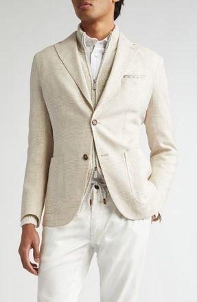 Eleventy Unstructured Plaid Linen & Wool Blend Sport Coat in 02 Sand at Nordstrom, Size 56