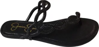 Jessica Simpson Womens Flat Slip-On Sandal In Black Shimmer