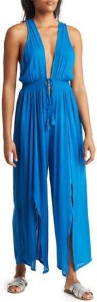 Boho Me Ruffle Tie Neck Cover-Up Jumpsuit in Lapis Blue at Nordstrom Rack, Size X-Small