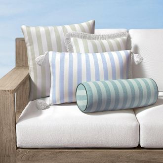 Frontgate Riviera Stripe Indoor/Outdoor Pillow - Air Blue, 13 x 20 Lumbar Air Blue, 13 x 20 Lumbar in Air Blue with Air Blue Piping - Frontgate