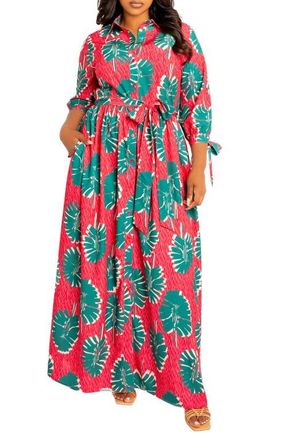 Buxom Couture Mixed Print Maxi Shirtdress in Pink Multi at Nordstrom, Size 1 X