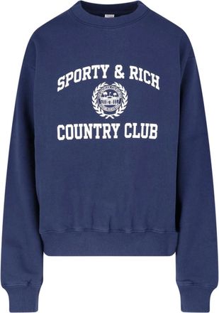 Sporty & Rich Navy Crewneck Sweatshirt with Country Club Emblem