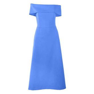 Carolina Herrera Party Dresses, female, Blue, Size: 2XS A-line Off-Shoulder Midi Dress