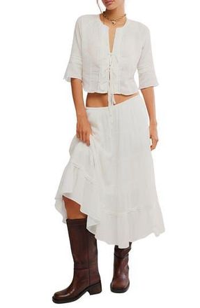 Free People Bright Side Tie Front Crop Top & Midi Skirt Set in Clean Ivory at Nordstrom Rack, Size Medium