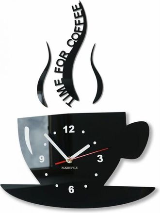 OEM Horloge Murale - Tasse Caf&eacute; - 22 Cm - Noir Mat - Pour Cuisine Salle &Agrave; Manger Salon - 1 Pi&egrave;ce