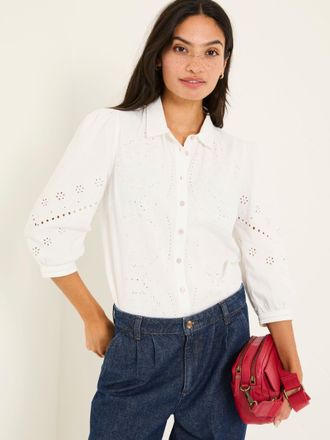 Fat Face FatFace Roxi Ivory 100% Cotton Embroidered Shirt