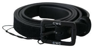 Costume National Womens Black Leather Velvet Square Buckle Waist Accessory