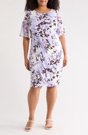 Connected Flutter Sleeve Faux Wrap Dress in Light Lavender at Nordstrom Rack, Size 14W