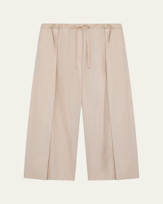 Loewe x Paulas Ibiza Pleated Wide-Leg Crop Drawstring Pants