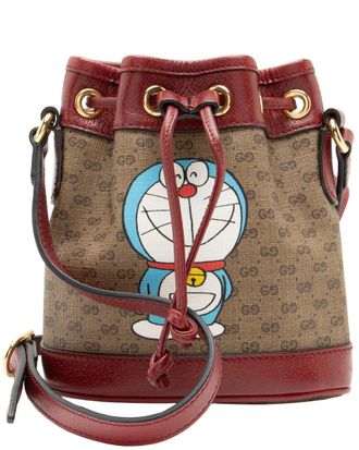 Gucci Brown Gg Canvas X Doraemon Micro Mini Bucket Bag (Authentic Pre-Loved)
