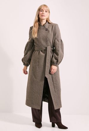 Principles Womens Wrap Front Balloon Sleeve Check Coat - Multicolour - Size 10 UK