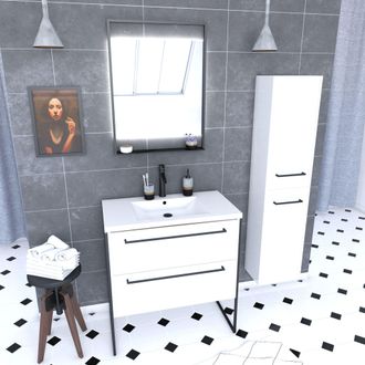 Aurlane Aurlane - Mueble De Ba&ntilde;o 80 Cm, Lavabo Blanco, Espejo Led Y Columna - Blanco