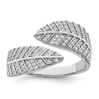 Diamond2Deal Sterling Silver Rhodium plated Cubic Zirconia Leaf Band Ring