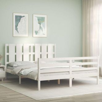 vidaXL Vidaxl - Estructura De Cama Con Cabecero Madera Maciza Blanco 160x200 Cm