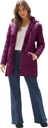 Roaman's Plus Size Leather Trim Quilted Jacket in Dark Berry at Nordstrom, Size Medium