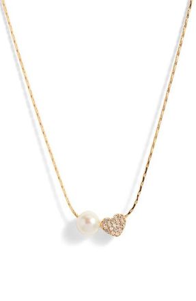 Nordstrom Demi Fine Heart & Freshwater Pearl Duo Pendant Necklace in 14K Gold Plated at Nordstrom