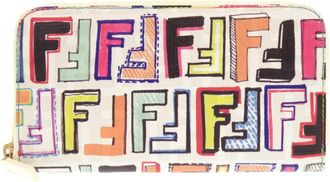 Fendi Multi-Color White Leather Long Wallet (Bi-Fold) (Pre-Owned)