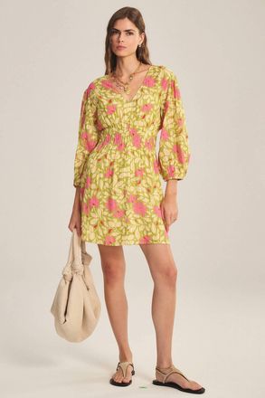 Velvet Blossom Printed Lurex Draya Mini Dress In Mimosa